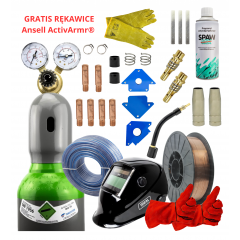 ZESTAW DO SPAWANIA MIGOMAT MIG/MAG - MIX BUTLA GAZOWA 8L 150 BAR (ARGON 82% + CO2 18% - PEŁNA) + DRUT SPAWALNICZY SG2 FI 0,8 SZPULA 5KG + AKCESORIA SPAWALNICZE DO UCHWYTU SPAWALNICZEGO TYPU MB 13/15 + AKCESORIA POMOCNICZE + AKCESORIA OCHRONNE BHP