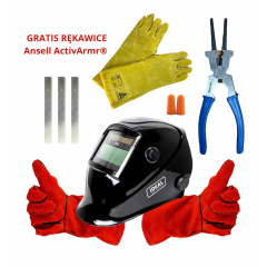 ZESTAW AKCESORIÓW SPAWACZA – PRZYŁBICA SPAWALNICZA AUTOMATYCZNA IDEAL APS-510G + AKCESORIA (RĘKAWICE SPAWALNICZE ROZMIAR 10, STOPERY DO USZU, KLESZCZE, KREDA SPAWALNICZA) + GRATIS RĘKAWICE ROBOCZE ROZMIAR 9