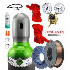 ZESTAW DO SPAWANIA MIG/MAG MIGOMAT - MIX BUTLA PEŁNA 8L 150 BAR (ARGON + CO2) + DRUT SG2 FI 1,0 SZPULA 5KG + AKCESORIA (REDUKTOR, OPASKI ZACISKOWE, WĄŻ, RĘKAWICE, OKULARY, STOPERY DO USZU, PREPARAT ANTYODPRYSKOWY, GRATIS KREDA SPAWALNICZA)