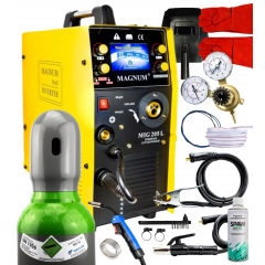 ZESTAW DO SPAWANIA MIG/MAG MIGOMAT - SPAWARKA INWERTOROWA MAGNUM MIG 205L MIGOMAT LUTOSPAWANIE + AKCESORIA SPAWALNICZE + MIX BUTLA GAZOWA 8L 150 BAR (ARGON 82% + CO2 18% - PEŁNA) + REDUKTOR GAZOWY (KOMPLET NR 1)