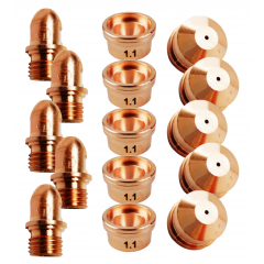 ZESTAW CZĘŚCI EKSPLOATACYJNYCH DO CIĘCIA PLAZMOWEGO - ELEKTRODY PLAZMOWE 101/141, DYSZE TNĄCE PLAZMOWE 141 (FI 1,1 / FI 1,4)