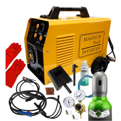 ZESTAW DO SPAWANIA MIG/MAG MIGOMAT – SPAWARKA INWERTOROWA PÓŁAUTOMAT SPAWALNICZY MAGNUM MIG 200W MMA + AKCESORIA SPAWALNICZE + MIX BUTLA GAZOWA 8L 150 BAR (ARGON 82% + CO2 18% - PEŁNA) + REDUKTOR GAZOWY (KOMPLET NR 1)