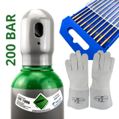 ZESTAW DO SPAWANIA TIG - ARGON BUTLA GAZOWA 200 BAR GAZ 8L (PEŁNA) + AKCESORIA/MATERIAŁY SPAWALNICZE (ELEKTRODY WOLFRAMOWE, RĘKAWICE SPAWALNICZE)