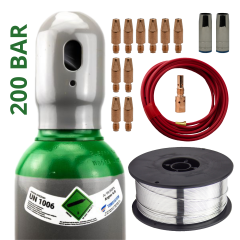 ZESTAW DO SPAWANIA ALUMINIUM MIG/MAG DO UCHWYTU MB 25 - ARGON BUTLA GAZOWA 200 BAR GAZ 8L (PEŁNA) + DRUT SPAWALNICZY ALMG5 FI 1,0 SZPULA 0,5KG + DYSZE GAZOWE + KOŃCÓWKI PRĄDOWE + ŁĄCZNIK PRĄDOWY + WKŁAD TEFLONOWY