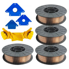 ZESTAW DO SPAWANIA MIG/MAG MIGOMATEM - DRUT SPAWALNICZY SG2 FI 0,8 SZPULA 5KG (4 SZTUKI) + KĄTOWNIKI MAGNETYCZNE + GRATIS RĘKAWICE SPAWALNICZE