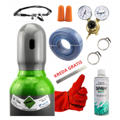 ZESTAW DO SPAWANIA MIG/MAG MIGOMAT - MIX BUTLA PEŁNA 8L 150 BAR (ARGON + CO2) + AKCESORIA (REDUKTOR, OPASKI ZACISKOWE, WĄŻ, RĘKAWICE, OKULARY OCHRONNE, STOPERY DO USZU, PREPARAT ANTYODPRYSKOWY, GRATIS KREDA SPAWALNICZA)
