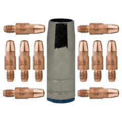 ZESTAW MIG/MAG DO MIGOMATU – DYSZA GAZOWA ŁUSKA STOŻKOWA MB 25 (1 SZTUKA) + KOŃCÓWKI PRĄDOWE MB 25 / FI 0,8 (10 SZTUK)