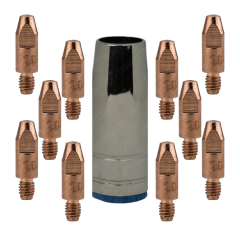ZESTAW MIG/MAG DO MIGOMATU – DYSZA GAZOWA ŁUSKA STOŻKOWA MB 25 (1 SZTUKA) + KOŃCÓWKI PRĄDOWE MB 25 / FI 1,0 (10 SZTUK)