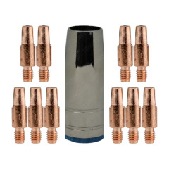 ZESTAW MIG/MAG DO MIGOMATU – DYSZA GAZOWA ŁUSKA STOŻKOWA MB 25 (1 SZTUKA) + KOŃCÓWKI PRĄDOWE MB 25 / FI 1,6 (10 SZTUK)