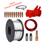 ZESTAW DO SPAWANIA ALUMINIUM MIG/MAG DO UCHWYTU MB 25 - DRUT SPAWALNICZY ALMG5 FI 1,0 SZPULA 0,5KG + DYSZE GAZOWE + KOŃCÓWKI PRĄDOWE + ŁĄCZNIK PRĄDOWY + WKŁAD TEFLONOWY + RĘKAWICE SPAWALNICZE + GRATIS OKULARY OCHRONNE