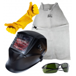 ZESTAW BHP - PRZYŁBICA AUTOMATYCZNA MASKA SPAWALNICZA SAMOŚCIEMNIAJĄCA SHERMAN PROFI V4, FARTUCH SPAWALNICZY, RĘKAWICE SPAWALNICZE, GRATIS OKULARY OCHRONNE