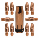 ZESTAW MIG/MAG DO MIGOMATU – DYSZA GAZOWA ŁUSKA STOŻKOWA MB 401/501 (1 SZTUKA) + KOŃCÓWKI PRĄDOWE MB 401/501 FI 1,6 (10 SZTUK)