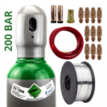 ZESTAW DO SPAWANIA ALUMINIUM MIG/MAG DO UCHWYTU MB 401/501 – ARGON BUTLA GAZOWA 200 BAR GAZ 8L (PEŁNA) + DRUT SPAWALNICZY ALMG5 FI 1,2 SZPULA 0,5KG + DYSZE GAZOWE + KOŃCÓWKI PRĄDOWE + ŁĄCZNIK PRĄDOWY + WKŁAD TEFLONOWY