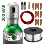ZESTAW DO SPAWANIA ALUMINIUM MIG/MAG DO UCHWYTU MB 25 – ARGON BUTLA GAZOWA 200 BAR GAZ 8L (PEŁNA) + DRUT SPAWALNICZY ALMG5 FI 1,2 SZPULA 0,5KG + DYSZE GAZOWE + KOŃCÓWKI PRĄDOWE + ŁĄCZNIK PRĄDOWY + WKŁAD TEFLONOWY