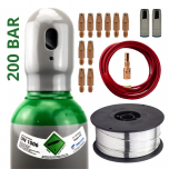 ZESTAW DO SPAWANIA ALUMINIUM MIG/MAG DO UCHWYTU MB 25 - ARGON BUTLA GAZOWA 200 BAR GAZ 8L (PEŁNA) + DRUT SPAWALNICZY ALMG5 FI 1,0 SZPULA 0,5KG + DYSZE GAZOWE + KOŃCÓWKI PRĄDOWE + ŁĄCZNIK PRĄDOWY + WKŁAD TEFLONOWY