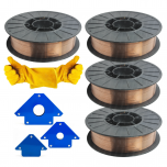 ZESTAW DO SPAWANIA MIG/MAG MIGOMATEM - DRUT SPAWALNICZY SG2 FI 1,0 SZPULA 5KG (4 SZTUKI) + KĄTOWNIKI MAGNETYCZNE + GRATIS RĘKAWICE SPAWALNICZE