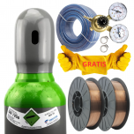 ZESTAW MIG/MAG MIGOMAT - MIX BUTLA GAZOWA 8L/150 BAR (ARGON 82% + CO2 18% - PEŁNA) + DRUT SG2 FI 1,0 + OSPRZĘT GAZOWY (REDUKTOR GAZOWY, WĄŻ TECHNICZNY, OPASKI ZACISKOWE) + GRATIS RĘKAWICE