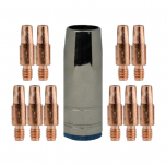 ZESTAW MIG/MAG DO MIGOMATU – DYSZA GAZOWA ŁUSKA STOŻKOWA MB 25 (1 SZTUKA) + KOŃCÓWKI PRĄDOWE MB 25 / FI 1,6 (10 SZTUK)