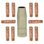 ZESTAW MIG/MAG DO MIGOMATU – DYSZA GAZOWA ŁUSKA STOŻKOWA MB 13/15 (1 SZTUKA) + KOŃCÓWKI PRĄDOWE MB 13/15 FI 0,8 (10 SZTUK)