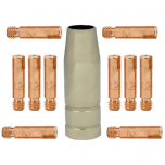 ZESTAW MIG/MAG DO MIGOMATU – DYSZA GAZOWA ŁUSKA STOŻKOWA MB 13/15 (1 SZTUKA) + KOŃCÓWKI PRĄDOWE MB 13/15 FI 1,2 (10 SZTUK)